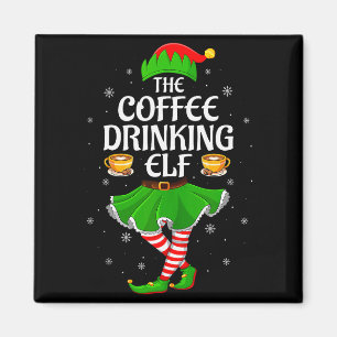 Coffee Drinking Elf Christmas Girls Women Elf Squa Magnet