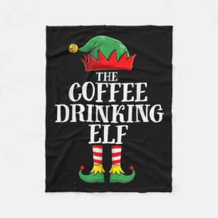 Coffee Drinking Elf Family Matching Christmas Elf  Fleece Blanket