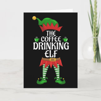 Coffee Drinking Elf Family Matching Group Christma Card