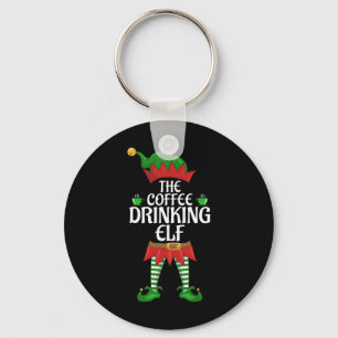 Coffee Drinking Elf Family Matching Group Christma Key Ring