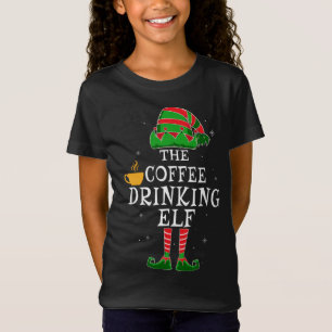 Coffee Drinking Elf Matching Family Christmas Funn T-Shirt