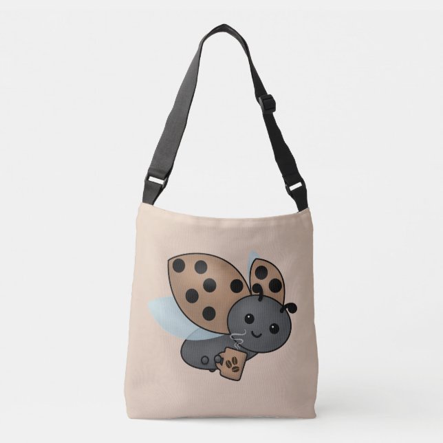 Coffee Drinking Ladybug Crossbody Bag (Front)