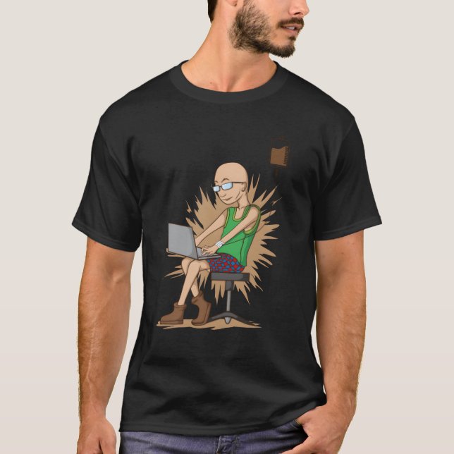 Coffee drinking Nerd chopping hangs on Coffee Drip T-Shirt (Front)