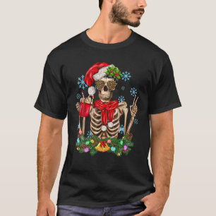 Coffee Drinking Skeleton Christmas Skull Santa Hat T-Shirt