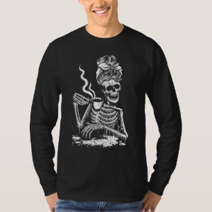 Coffee Drinking Skeleton Lazy DIY Halloween Costum T-Shirt