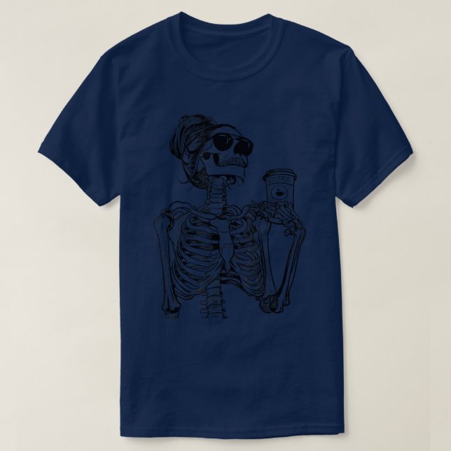Coffee Drinking Skeleton Lazy DIY Halloween Costum T-Shirt (Design Front)