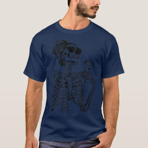 Coffee Drinking Skeleton Lazy DIY Halloween Costum T-Shirt
