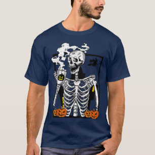 Coffee Drinking Skeleton Lazy DIY Halloween Costum T-Shirt