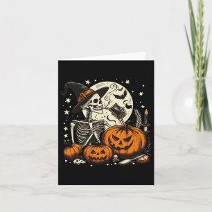 Coffee Drinking Skeleton Pumpkin Halloween Costume Card
