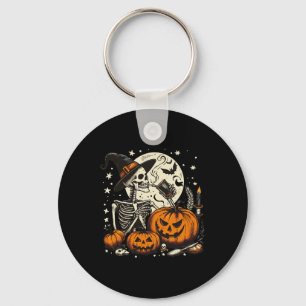 Coffee Drinking Skeleton Pumpkin Halloween Costume Key Ring