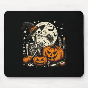 Coffee Drinking Skeleton Pumpkin Halloween Costume Mouse Pad