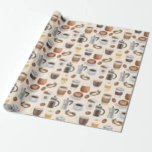 Coffee Drinks and Cats Pattern Cute  Wrapping Paper