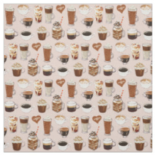 Coffee Drinks and Desserts Pattern Fabric