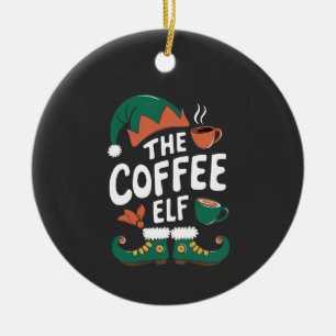 Coffee Elf Christmas Funny Caffeine Xmas Lovers Ceramic Tree Decoration