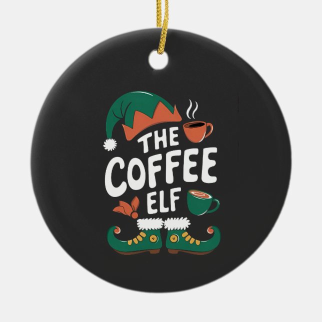 Coffee Elf Christmas Funny Caffeine Xmas Lovers   Ceramic Tree Decoration (Front)