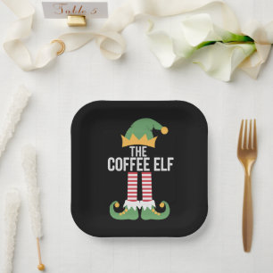 Coffee Elf Family Matching Group Christmas Paper Plate
