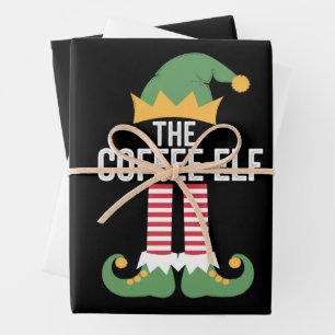 Coffee Elf Family Matching Group Christmas Wrapping Paper Sheet