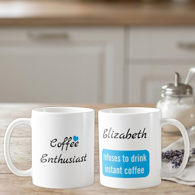 Coffee enthusiast custom name white and blue mug (Creator Uploaded)