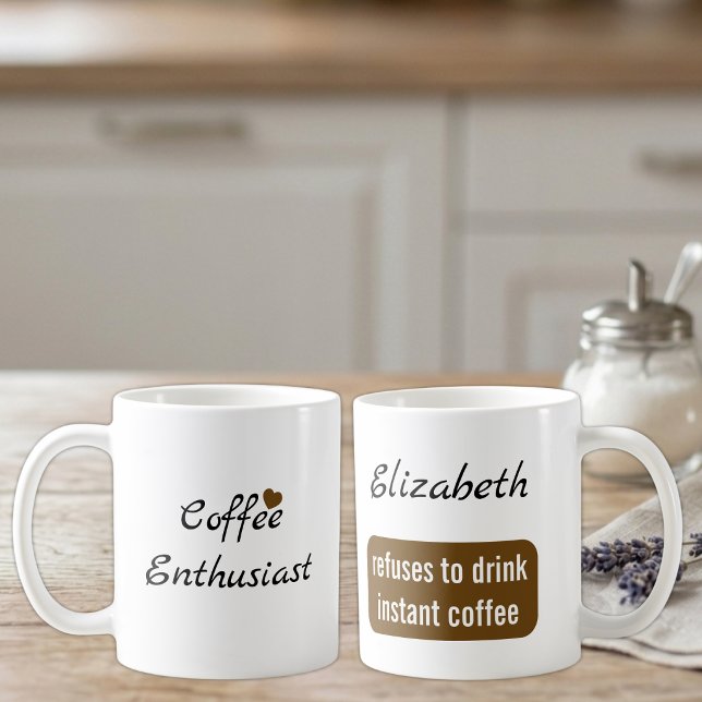 Coffee enthusiast custom name white and brown mug (Creator Uploaded)