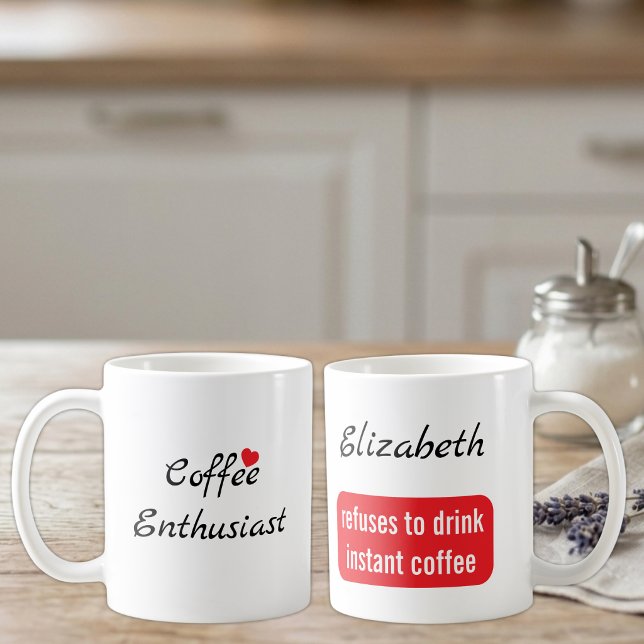 Coffee enthusiast custom name white and red mug (Creator Uploaded)