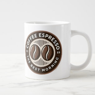 Coffee Espresso Label With Morning-Themed Design Large Coffee Mug