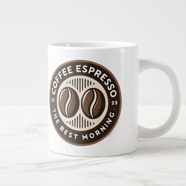 Coffee Espresso Label With Morning-Themed Design Large Coffee Mug (Right)