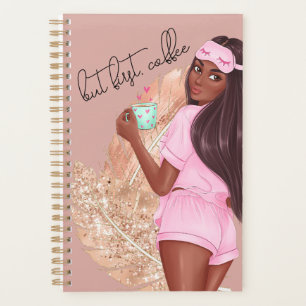 Coffee Faux Glitter Girl Hair Brown Rose Pink   Planner
