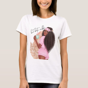Coffee Faux Glitter Girl Hair Rose Pink   T-Shirt