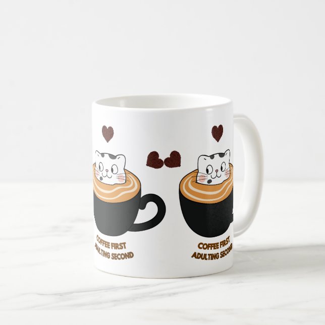 Coffee First Adulting Second Cute Cat Coffee Mug (Front Right)