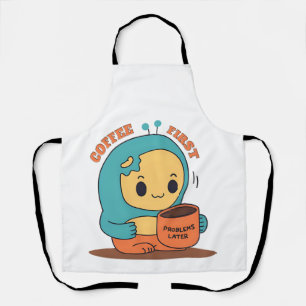 Coffee First… Problems Later – Cute Cartoon Design Apron