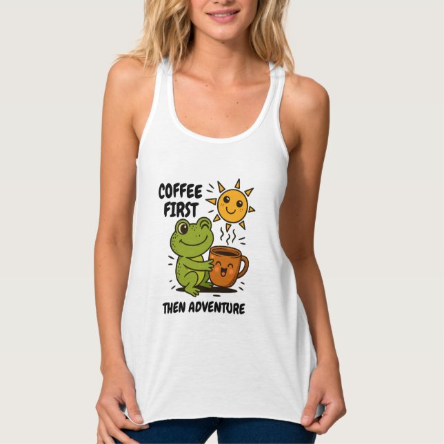 Coffee First Then Mountains Camping Forest Vibes Singlet (Front)