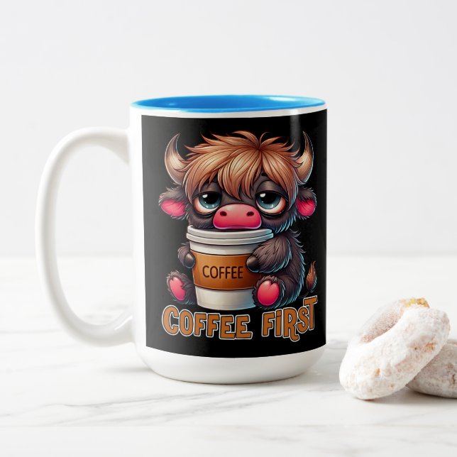Coffee First  Two-Tone Coffee Mug (With Donut)