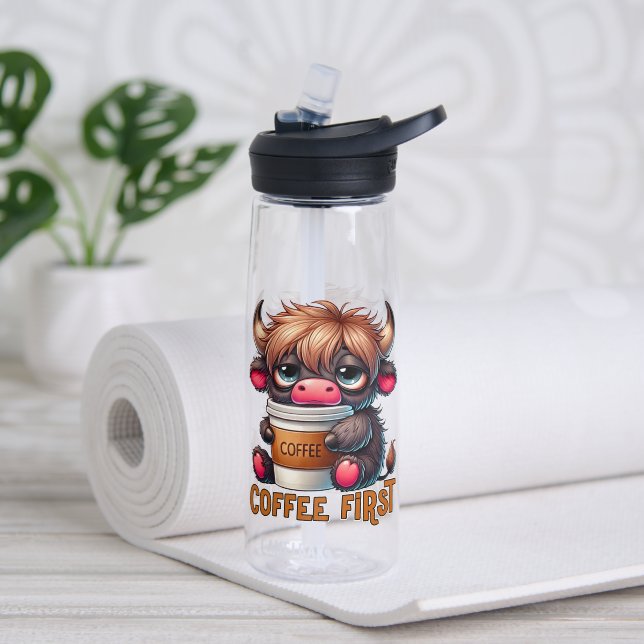 Coffee First  Water Bottle (Yoga (Rotated))