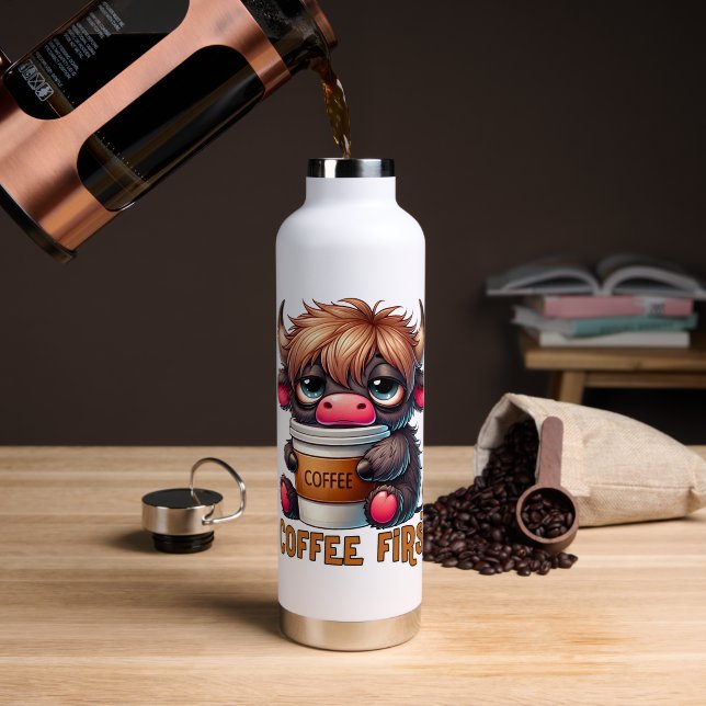 Coffee First  Water Bottle (Coffee (Rotated))