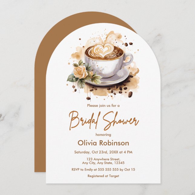 Coffee Floral Love is Brewing Bridal Shower Invitation (Front/Back)