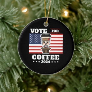 Coffee for president, vote for coffee ceramic tree decoration