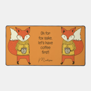 Coffee Fox custom name & text Desk Mat
