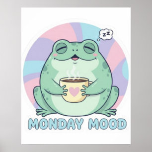 Coffee Frog Poster Cute Frog Drinking Coffee Cosy 