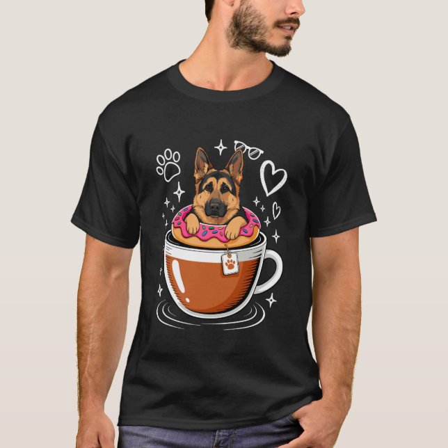 Coffee German Shepherd Doughnut GSD T-Shirt (Front)