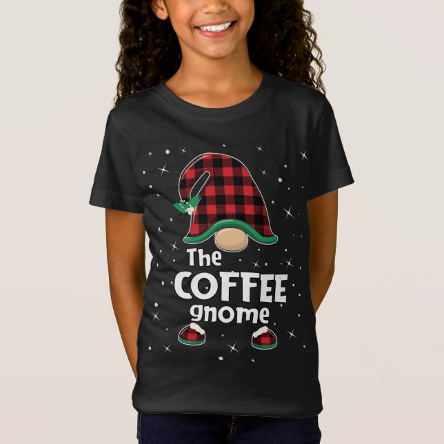 Coffee Gnome Buffalo Plaid Matching Christmas Paja T-Shirt (Front)