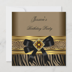 Coffee Gold Black Leopard Zebra Birthday Party Invitation