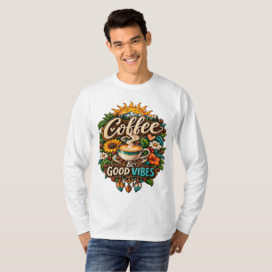 Coffee & Good Vibes – Boho Coffee Lover Botanical T-Shirt