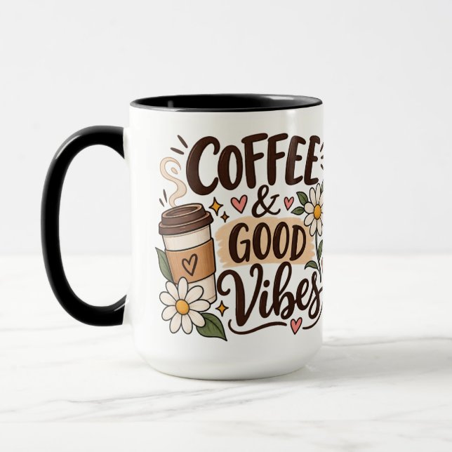 Coffee & Good Vibes Cute Floral Coffee Mug ☕🌸 (Left)