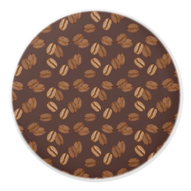 Coffee Grains Beans Dark Roast Brown Caffeine Ceramic Knob (Front)