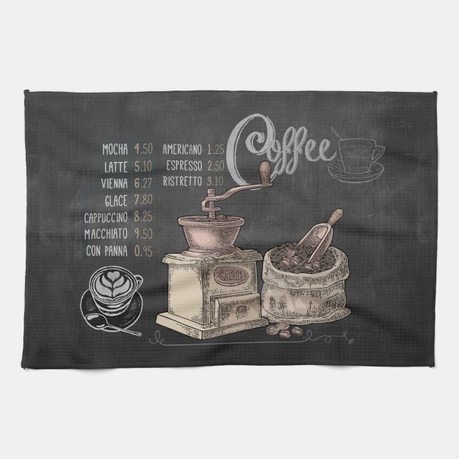 Coffee Grinder: Chalkboard Coffee Art Tea Towel (Horizontal)