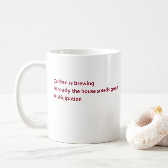 Coffee Haiku Poem Minimal Burgundy Coffee Mug (With Donut)