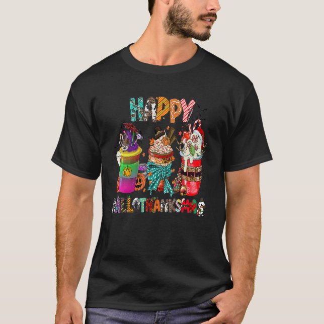 Coffee Halloween Thanksgiving Christmas Happy Hall T-Shirt (Front)