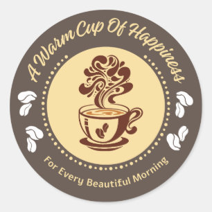 Coffee Happiness Circle Logo Sticker