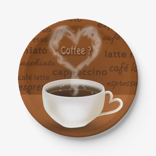 Coffee? Heart Shaped Smoke Paper Plate (Front)