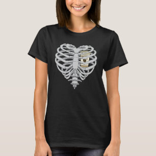 Coffee Heart Skeleton RibCage    Halloween Love Co T-Shirt